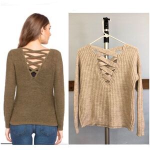 ONLY Cable Knit Sweater‎ Open Weave Back Cream Grey Sz S